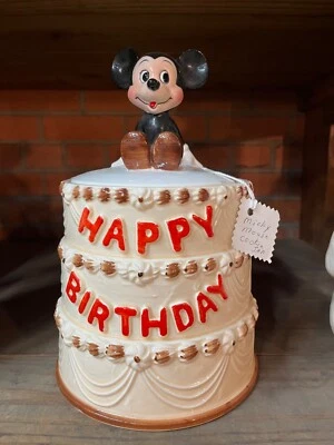 VINTAGE DISNEY MICKEY MOUSE HAPPY BIRTHDAY CAKE COOKIE JAR GREAT CONDITION  - Image 1 of 3