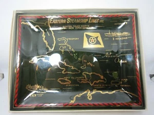 Rare Vintage Eastern Steamship Lines Inc Black glass red lined  Candy Coin Dish - Picture 1 of 11