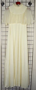Vintage Dress Size S 50s Palest Yellow Sheen Sheer Batwing Sleeves Soft Flowy - Picture 1 of 13