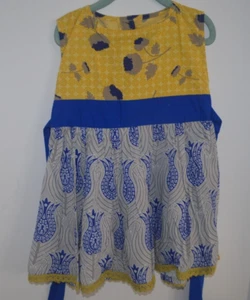 Persnickety Girls Size 7 Tunic Yellow Blue Floral Tie Back Fall 2015 Made In USA - Picture 1 of 7