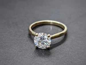 Classic 2Ct 8mm Round Moissanite - 14K Solid Gold Solitaire Engagement Ring - Picture 1 of 12