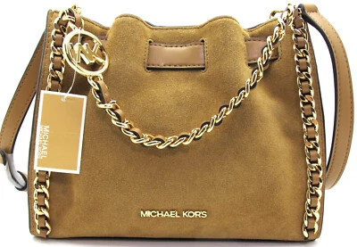 NWT MICHAEL KORS MINA Small Suede Leather Chain Woven Crossbody Deer Light Brown - Image 1 of 4