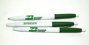 3 Vtg Burlington Northern Railroad Employee Promo Pen 1980s Green White Safety - Picture 1 of 3