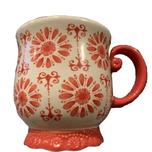The Pioneer Woman Stoneware Coffee Cup Mug Red Floral Burst Footed 19 oz[T] - Picture 1 of 7