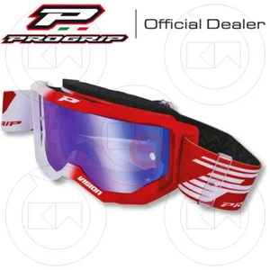 MASCHERA PROGRIP OCCHIALI MOTO CROSS ENDURO 3300 Bianco/Rosso Lente Specchio Blu - Foto 1 di 3