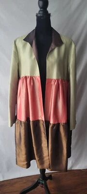 GRACE CHUANG Green Orange Brown Colorblock Jacket Designer Evening Sheen Medium  - Image 1 of 4