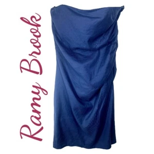 NWT RAMY BROOK HUDSON LINEN STRAPLESS SUMMER COCKTAIL DRESS NAVY BLUE, SIZE 14 - Picture 1 of 8