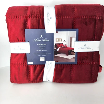 Brooks Brothers Terciopelo Completo Queen Box Stitch Cardenal Rojo Edredón Navidad Nuevo Foto 1 de 3