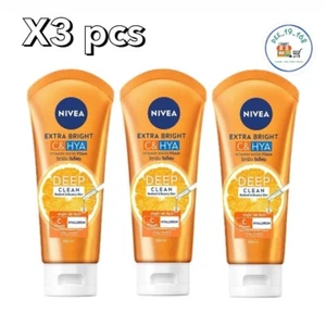 Nivea Extra Bright C&Hya Vitamin Wash Foam Cleans Makeup Oil Dirt 100ML X3 tubes - Picture 1 of 7