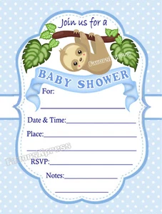 20 SLOTH BABY SHOWER INVITATIONS W/ENVELOPES - Picture 1 of 1