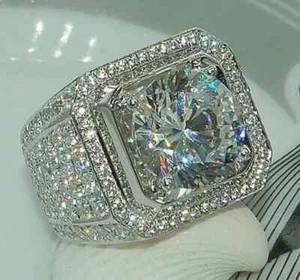 Anillo de boda moissanita redondo certificado de 3 quilates para hombre enchapado en oro blanco 14 K en plata - Imagen 1 de 7