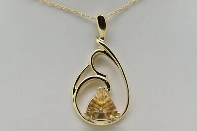 14K YELLOW GOLD YELLOW CITRINE TRILLION SOLITAIRE PENDANT ~BEAUTIFUL Foto 1 de 4