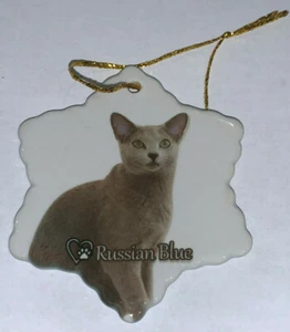 Russian Blue Cat Porcelain Star Shaped Christmas Ornament New - Picture 1 of 1