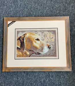 FRAMED COMPLETED CROSS STITCH: YELLOW LAB: 55 x 45cm - Picture 1 of 1