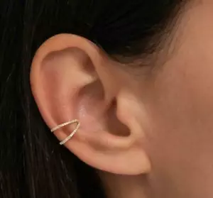 0.34Ctw Round Cut Lab Created Diamond Double Row Ear Cuff 14K Yellow Gold Finish - Picture 1 of 3