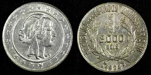 Brazil Silver 1924 2000 Reis 1st Year Type HIGH GRADE KM# 526 (27 305) - Picture 1 of 3