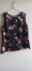 Virgo Size L Double Layer Chiffon Sleeveless Blouse Polka Black Multi-Colored  - Picture 1 of 5