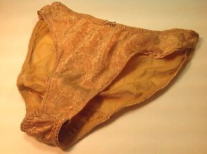 Women Panties,Bikinis Size 6/M Gold Satin Floral"Secret Treasures"Polyester