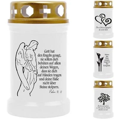 HSCANDLE Grabkerze Weiß 40h Grablicht Kerze mit Spruch Grabkerzen Grabschmuck Grablichter