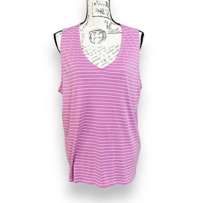 Camisa sin mangas de algodón con cuello en V J. Jill Petite Pima rosa púrpura a rayas XLP Foto 1 de 3
