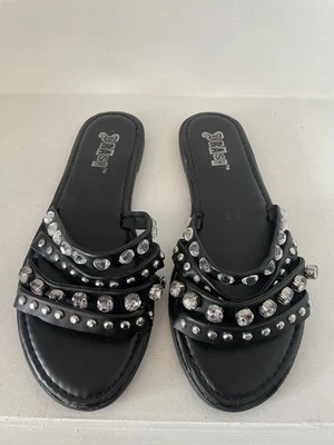 Sandálias sapatos femininos Brash cravejadas de strass preto tamanho 7 - Imagem 1 de 3