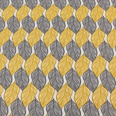 Polster Stoff Blätter Schwarz Gelb Weiß Meterware Möbel Vorhang Kissen Deko - Bild 1 von 4