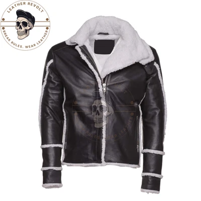 Men’s Black B3 Bomber Shearling Fur Leather Jacket Aviator Pilot Flying Coat USA - Image 1 of 4