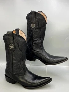 Houston Boots Womens Western Black Leather Pointed Toe Traditional Cowgirl Boots - Picture 1 of 10