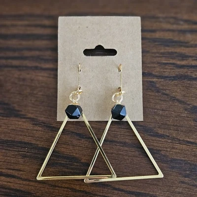 Pendientes colgantes funky de oro de 18k y triángulo de obsidiana Foto 1 de 4