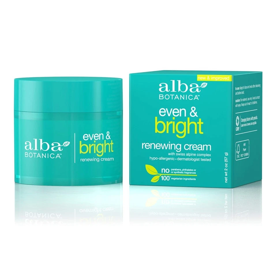 Crema de noche Alba Botanica Even Bright Renewal 2 OZ crema hidratante vegetariana para la piel Foto 1 de 4