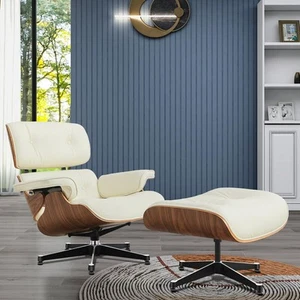 Large beige noce lounge chair legno vera pelle poltrona soggiorno associazione poltrona - Foto 1 di 8