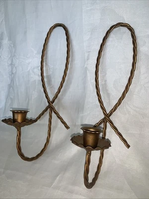 Aplique de pared Homco vela cuerda trenzada de metal dorado 12” 1 par vintage Foto 1 de 4