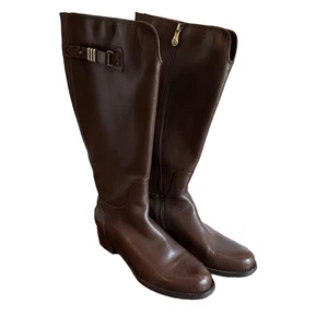 Blondo Brown Leather Stretch Knee High Waterproof Boots Size 9 Full Zip New! - Picture 1 of 12