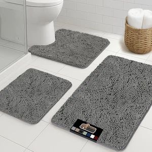 Bathroom Rug Sets 3 Piece, Bath Mat Set and Oval Toilet Base with Rubber Backing - Picture 1 of 9