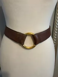Vintage 1970s Bonwit Teller Leather Gold Plated O Ring Belt - Picture 1 of 8