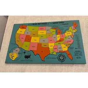 Vintage Playskool Wood Inlaid Map Puzzle United States PlaySchool USA Complete