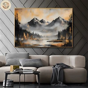 Mistyc Mountains Landscape Framed Canvas Print Poster Framed Ready To Hang 131 - Picture 1 of 15