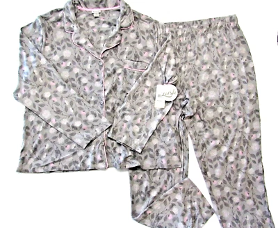 BE YOURSELF 2-Pc Pajamas Set Plus size 2X Gray Floral Long Sleeve Top & Pants - Image 1 of 4