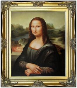 Framed, Leonardo da Vinci Mona Lisa Repro, Hand Painted Oil Painting, 20x24in