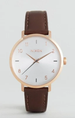 Reloj Nixon Arrow oro rosa y plata, correa de cuero marrón, 38 mm, A1091 2369, nuevo en caja Foto 1 de 4