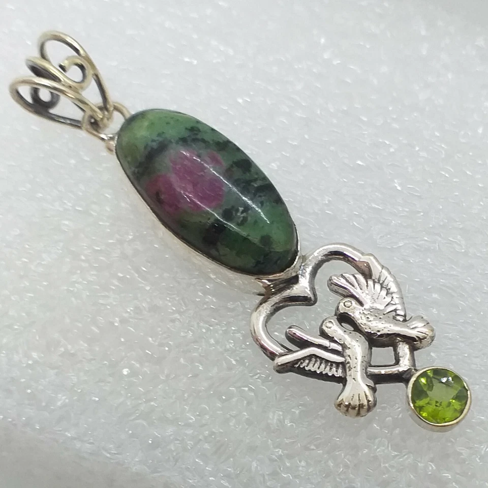 RARITÄT Anhänger echter NATUR RUBINZOISIT RUBIN ZOISIT 925 Silber Peridot - Bild 1 von 1