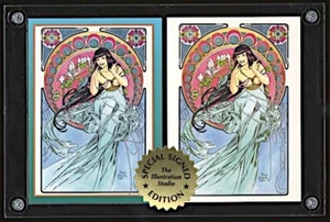 SIGNED Steve Woron 2 BETTY PAGE in Mucha style STUNNING Trading Cards Screwdown - Picture 1 of 1