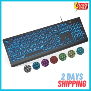 Large Print Backlit Keyboard Wired USB Lighted Computer Keyboard with 7-Color & - Picture 1 of 9