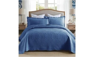 MarCielo 3-Piece 100% Cotton Oversized Bedspread Set King 118"x106” Navy - Picture 1 of 2