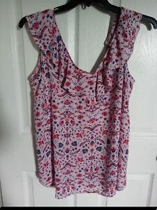 Gap  Woman Multi-color Large Ruffle V-Neck Floral Print Sleeveless Top