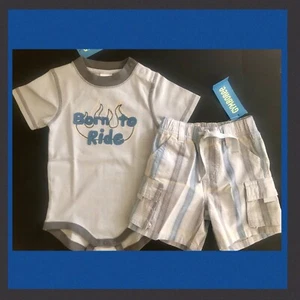 NWT 12-18 mos Gymboree STUNT MAN GRAY COTTON 2pc TOP & CARGO SHORTS born to ride - Picture 1 of 5
