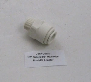 John Guest 1/2" Push Fit Tube X 3/8" NPT Union Adapter - Polypropylene - - Picture 1 of 3