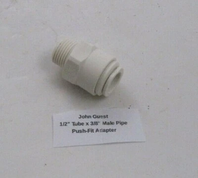 John Guest 1/2" Push Fit Tube X 3/8" NPT Union Adapter - Polypropylene -  - Image 1 of 3