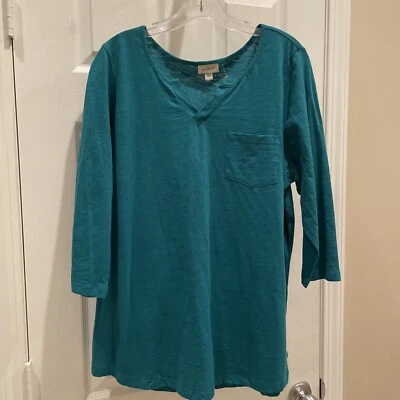 Avenue Blouse Top Women 14/16 Pretty Shades of Blue ￼￼ 3/4 Sleeve Pull over - Image 1 of 3
