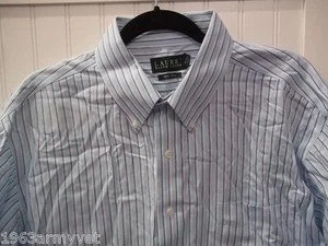 Men's Ralph Lauren Polo Non Iron 17 1/2 -34/35 Blue & Pink Stripe L/S Shirt - Picture 1 of 3